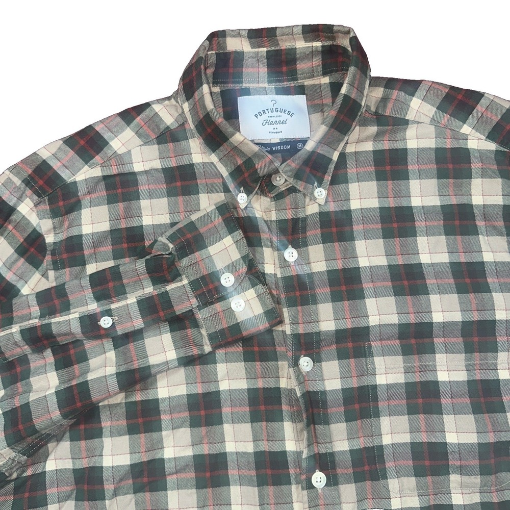 Portuguese Flannel Shirt Men Medium Old Style Wisdom Button Down Plaid Cotton